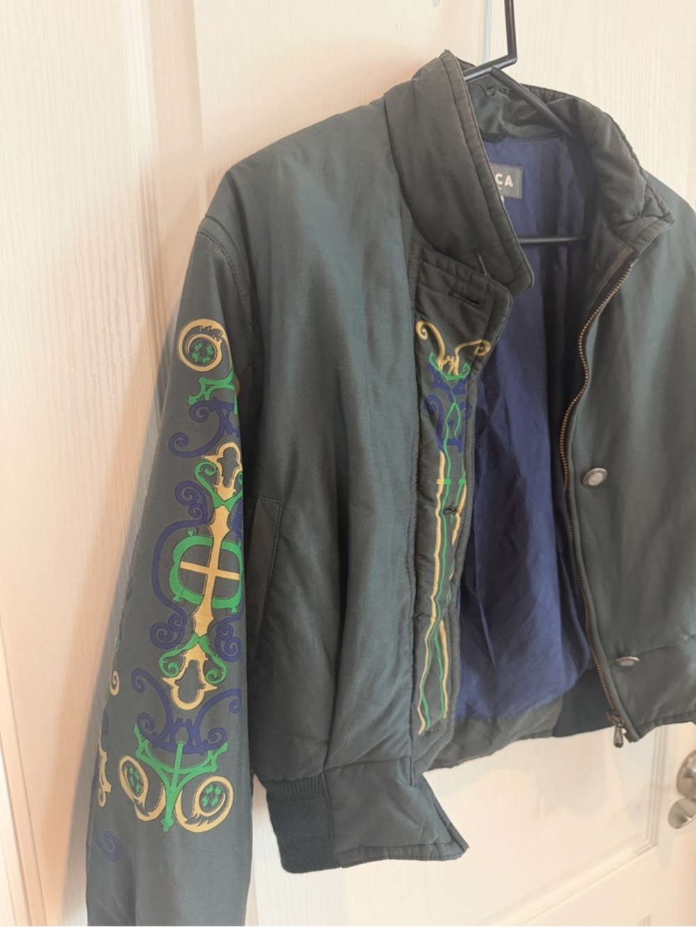 Vintage Crisca Bomber Jacket West Germany Cropped Printed Silk Blend Size 34